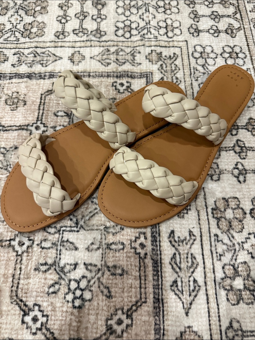 Braided Double-Strap Cream Slide Sandals | Women's | Size 11